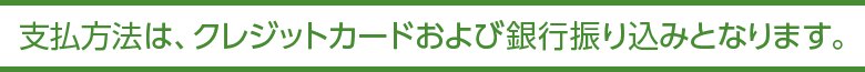 支払い方法は、クレジットカードおよび銀行振り込みとなります。